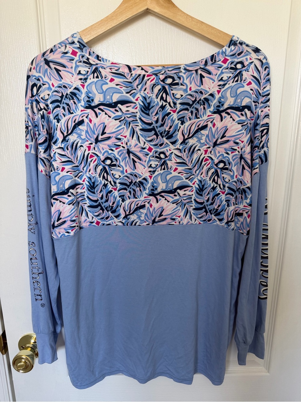 Simply Southern Light Blue Floral Panel Long Sleeve Top - Picture 7 of 7